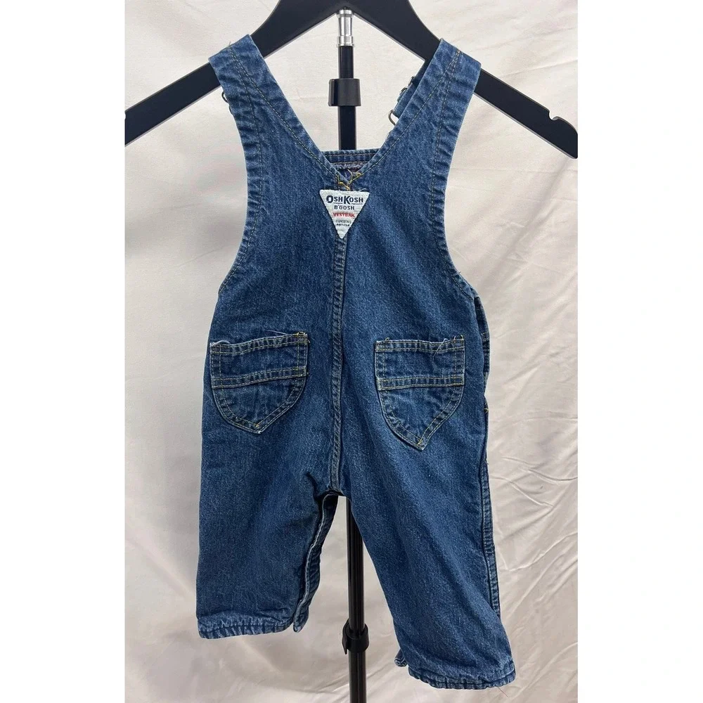 VTG 1995 Oshkosh Girls Denim Overalls Pink and Blue‎ Checkered Flannel Lined 18M